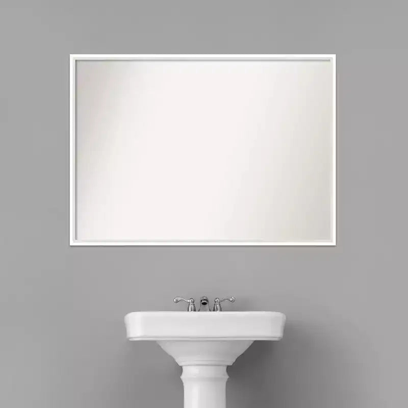 39" x 28" Non-Beveled Lucie Wood Bathroom Wall Mirror White - Amanti Art: Modern Rectangular Vanity Mirror with Wood Frame