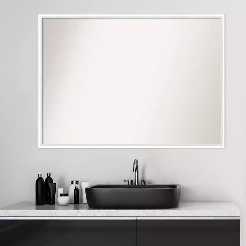 39" x 28" Non-Beveled Lucie Wood Bathroom Wall Mirror White - Amanti Art: Modern Rectangular Vanity Mirror with Wood Frame