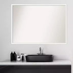 39" x 28" Non-Beveled Lucie Wood Bathroom Wall Mirror White - Amanti Art: Modern Rectangular Vanity Mirror with Wood Frame