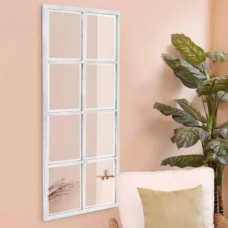 Miroir mural encadré Howard Elliott 48"x24" avec carreaux métalliques blancs vieillis appliqués à la main : Verre biseauté, prêt à être suspendu