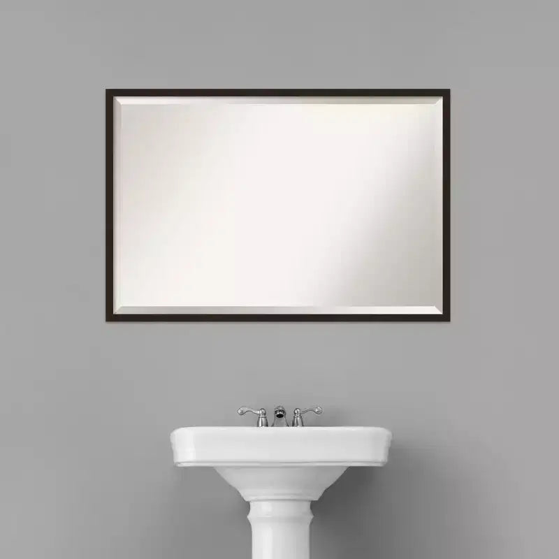37" x 25" Carlisle Narrow Framed Bathroom Vanity Wall Mirror Dark Brown - Amanti Art: Modern Rectangle, Wood Frame, Wall Mounted