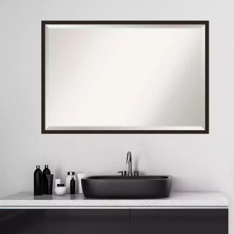 37" x 25" Carlisle Narrow Framed Bathroom Vanity Wall Mirror Dark Brown - Amanti Art: Modern Rectangle, Wood Frame, Wall Mounted