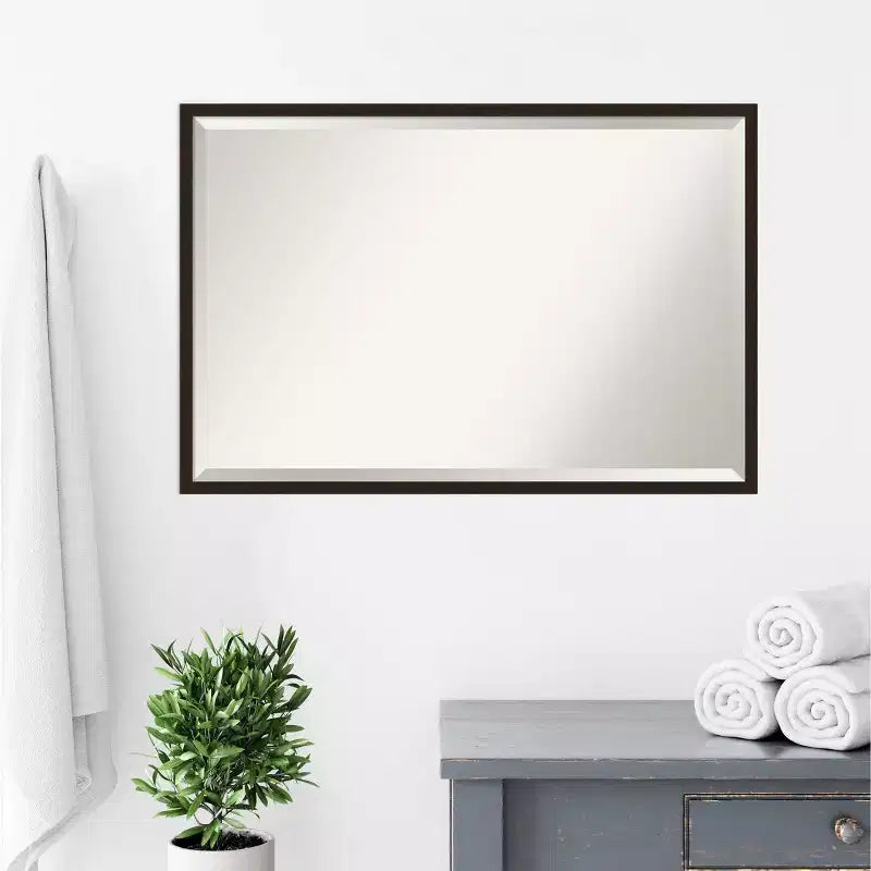 37" x 25" Carlisle Narrow Framed Bathroom Vanity Wall Mirror Dark Brown - Amanti Art: Modern Rectangle, Wood Frame, Wall Mounted