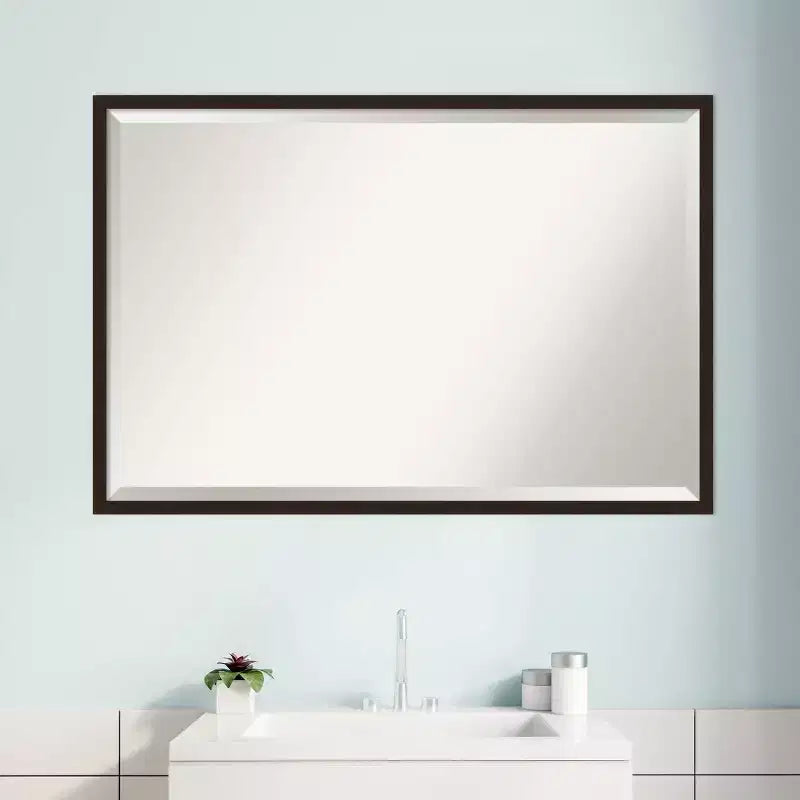 37" x 25" Carlisle Narrow Framed Bathroom Vanity Wall Mirror Dark Brown - Amanti Art: Modern Rectangle, Wood Frame, Wall Mounted