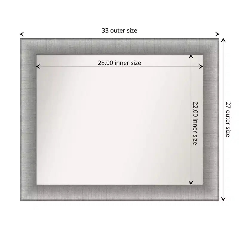 Miroir mural élégant non biseauté pour salle de bain 33" x 27" en étain brossé - Amanti Art : Rectangulaire, Cadre en polystyrène, Fixation murale