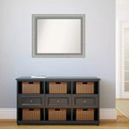 Miroir mural élégant non biseauté pour salle de bain 33" x 27" en étain brossé - Amanti Art : Rectangulaire, Cadre en polystyrène, Fixation murale