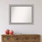 Miroir mural élégant non biseauté pour salle de bain 33" x 27" en étain brossé - Amanti Art : Rectangulaire, Cadre en polystyrène, Fixation murale