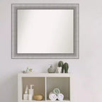 Miroir mural élégant non biseauté pour salle de bain 33" x 27" en étain brossé - Amanti Art : Rectangulaire, Cadre en polystyrène, Fixation murale