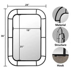 Miroir profond WallBeyond 24"x36" en fer avec coins incurvés noir