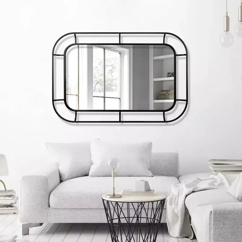 Miroir profond WallBeyond 24"x36" en fer avec coins incurvés noir