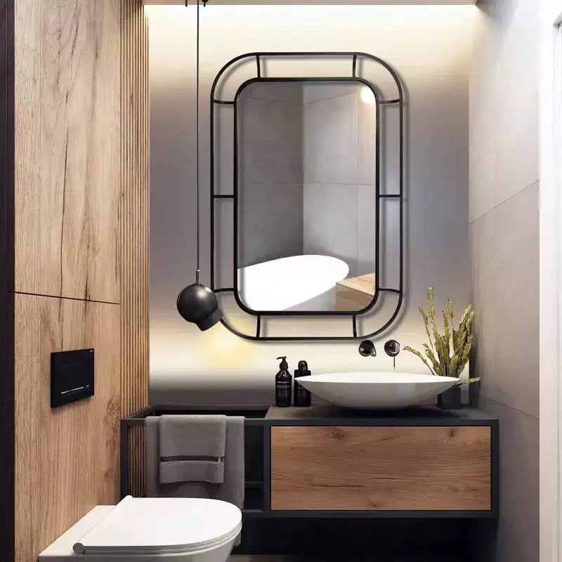 Miroir profond WallBeyond 24"x36" en fer avec coins incurvés noir