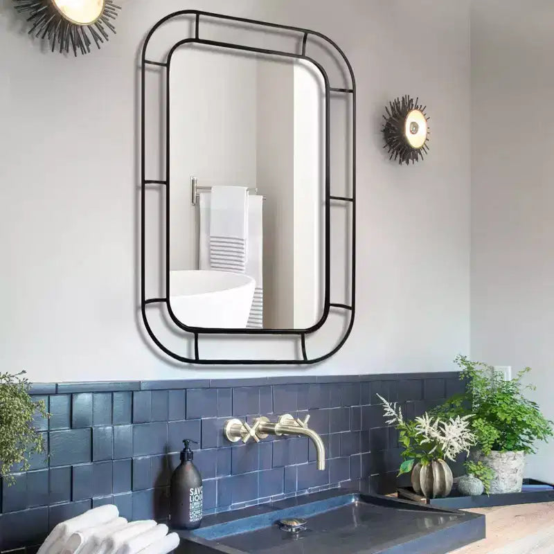 Miroir profond WallBeyond 24"x36" en fer avec coins incurvés noir