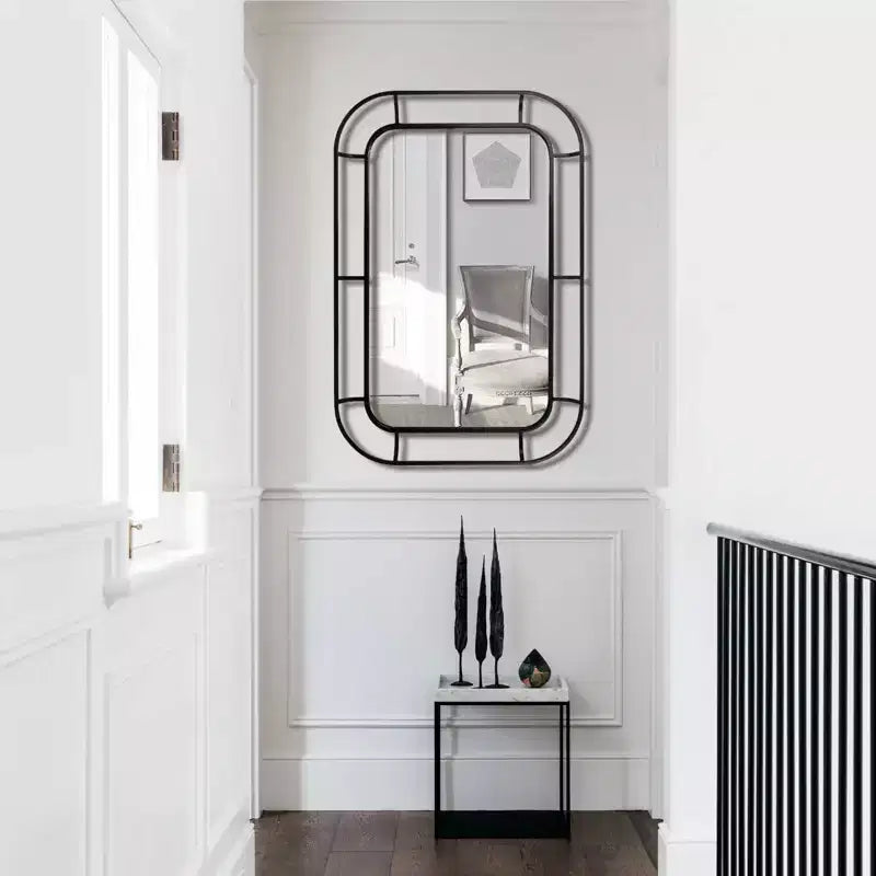 Miroir profond WallBeyond 24"x36" en fer avec coins incurvés noir