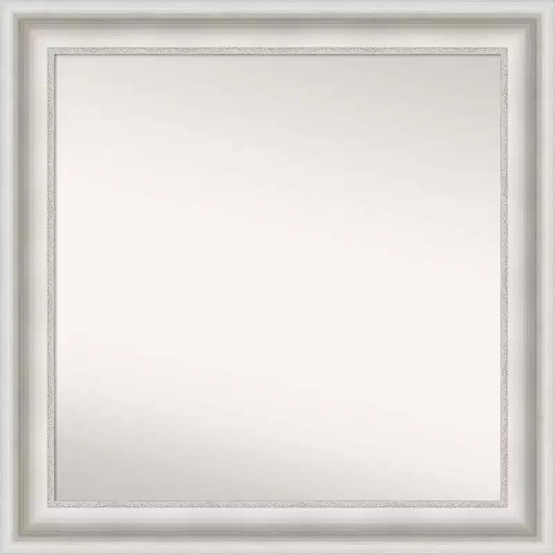 32"x32" Non-Beveled Parlor White Wall Mirror - Amanti Art: Square, Modern Decor, Polystyrene Frame