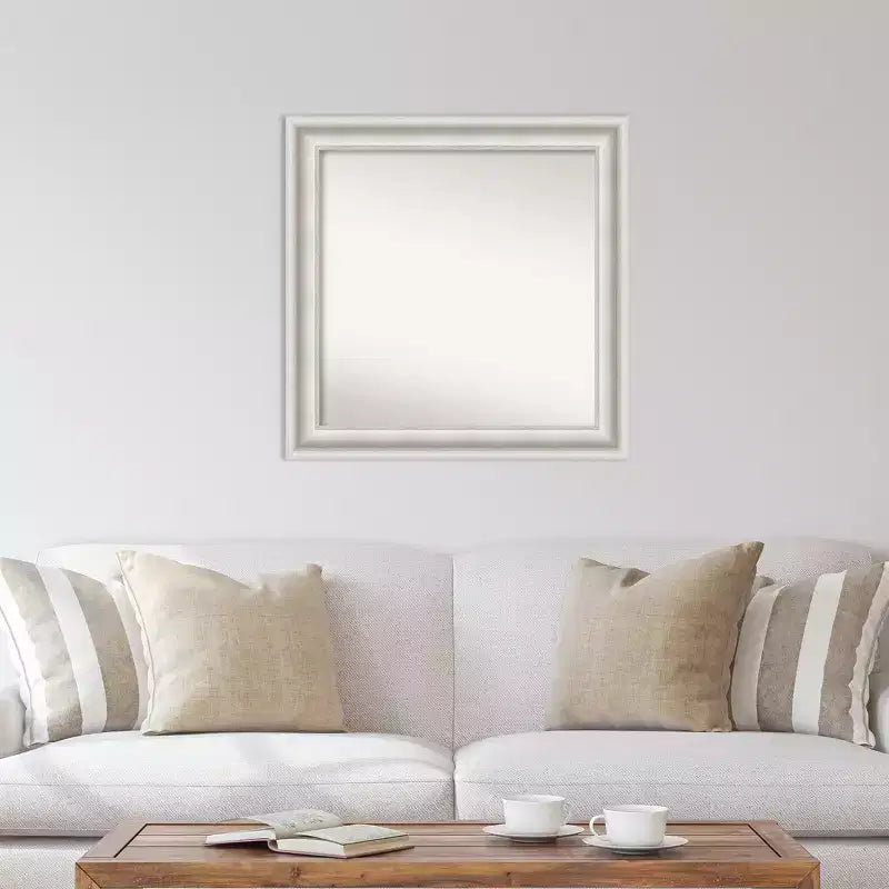 Miroir mural blanc Amanti Art « Parlor » non biseauté de 32 po x 32 po : Carré, décor moderne, cadre en polystyrène