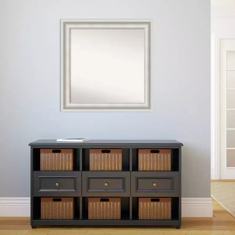 Miroir mural blanc Amanti Art « Parlor » non biseauté de 32 po x 32 po : Carré, décor moderne, cadre en polystyrène
