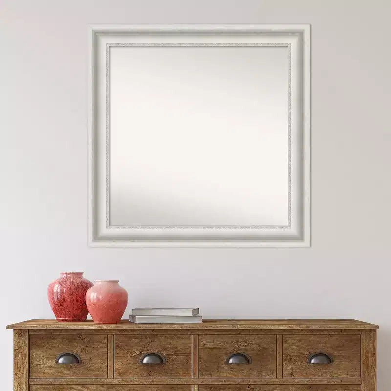 Miroir mural blanc Amanti Art « Parlor » non biseauté de 32 po x 32 po : Carré, décor moderne, cadre en polystyrène