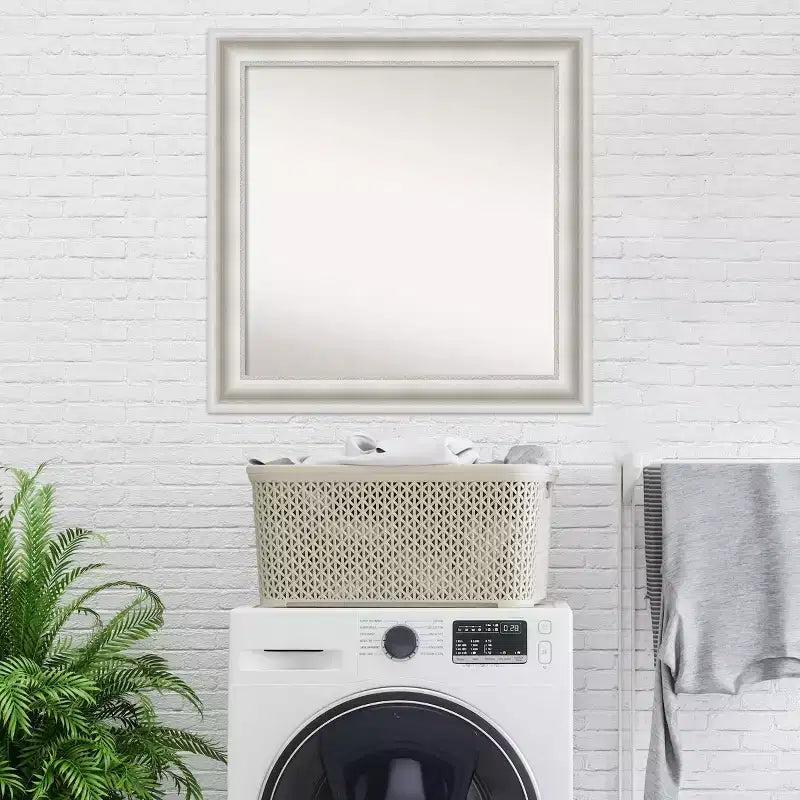 Miroir mural blanc Amanti Art « Parlor » non biseauté de 32 po x 32 po : Carré, décor moderne, cadre en polystyrène