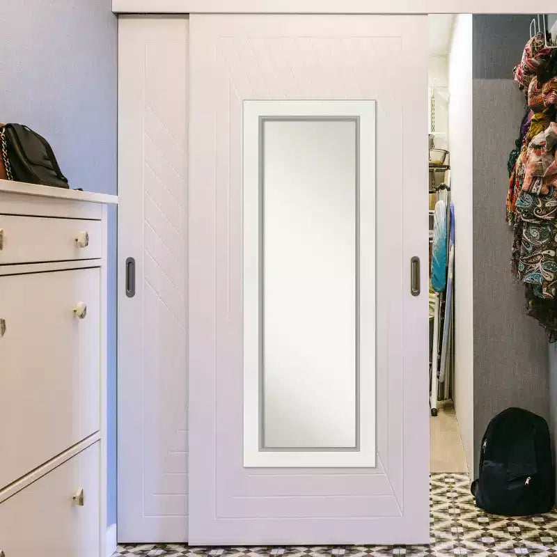 Miroir de porte Amanti Art 48 x 135 cm, cadre blanc argenté en EVA : Cadre en bois, aucun assemblage requis