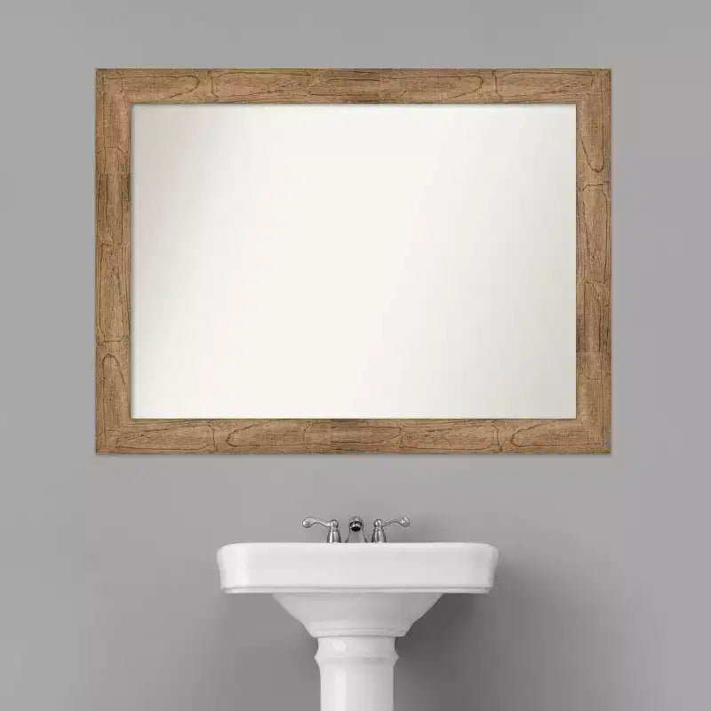 Miroir mural de salle de bain chouette 44" x 33" sans biseau marron - Amanti Art : Rectangle moderne, fixation murale, cadre en bois