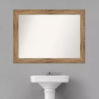 Miroir mural de salle de bain chouette 44" x 33" sans biseau marron - Amanti Art : Rectangle moderne, fixation murale, cadre en bois