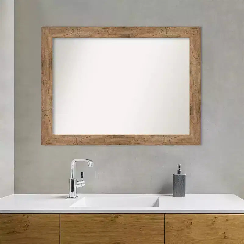 Miroir mural de salle de bain chouette 44" x 33" sans biseau marron - Amanti Art : Rectangle moderne, fixation murale, cadre en bois