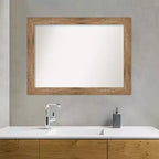 Miroir mural de salle de bain chouette 44" x 33" sans biseau marron - Amanti Art : Rectangle moderne, fixation murale, cadre en bois