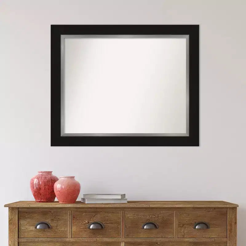 Miroir mural de salle de bain Eva 34" x 28" sans biseau noir - Amanti Art : Rectangle moderne, fixation murale, cadre en polystyrène