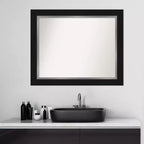 Miroir mural de salle de bain Eva 34" x 28" sans biseau noir - Amanti Art : Rectangle moderne, fixation murale, cadre en polystyrène