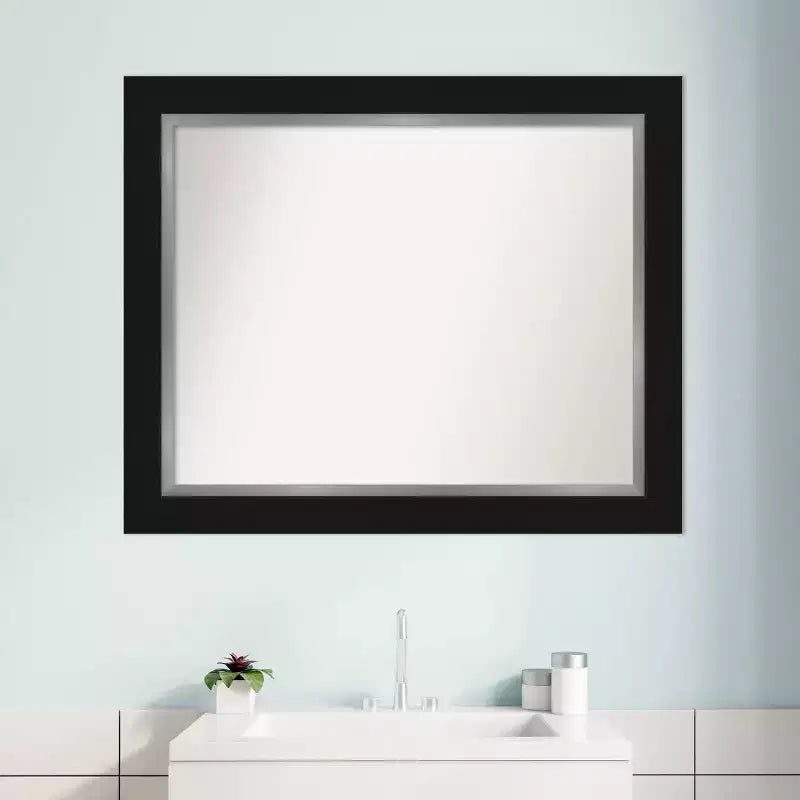 Miroir mural de salle de bain Eva 34" x 28" sans biseau noir - Amanti Art : Rectangle moderne, fixation murale, cadre en polystyrène