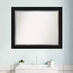 Miroir mural de salle de bain Eva 34" x 28" sans biseau noir - Amanti Art : Rectangle moderne, fixation murale, cadre en polystyrène