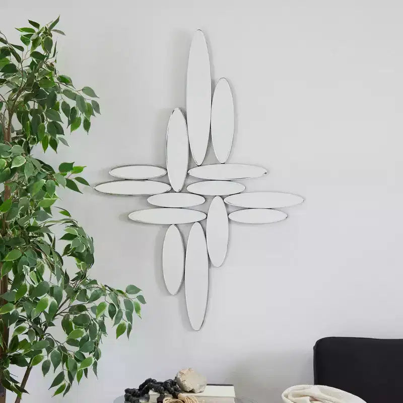 Olivia & May 28"X40" Glass Abstract Oval Room Wall Mirror Silver