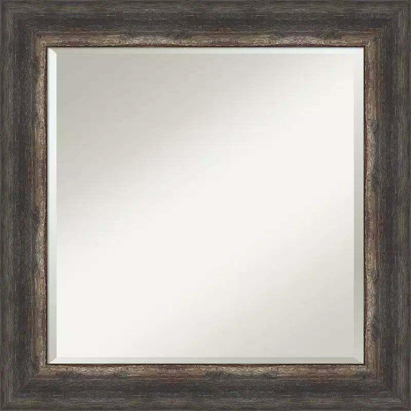 25" x 25" Bark Rustic Char Framed Wall Mirror Brown - Amanti Art: Beveled Glass, Polystyrene Frame, No Assembly Required