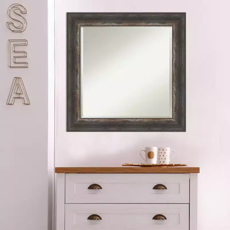 Miroir mural encadré rustique écorce Char 63,5 cm x 63,5 cm marron – Amanti Art : Verre biseauté, cadre en polystyrène, aucun assemblage requis