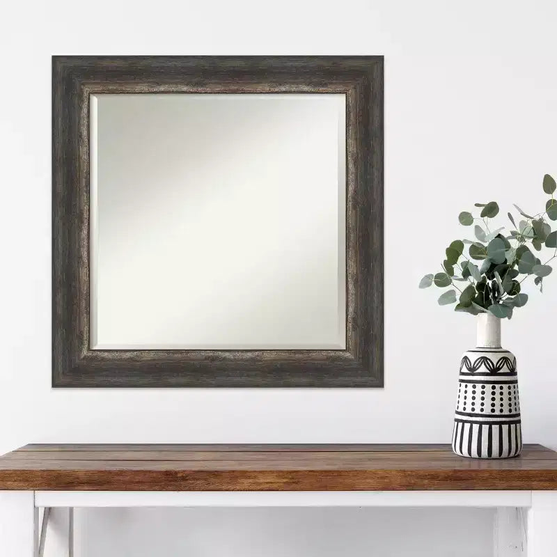 Miroir mural encadré rustique écorce Char 63,5 cm x 63,5 cm marron – Amanti Art : Verre biseauté, cadre en polystyrène, aucun assemblage requis