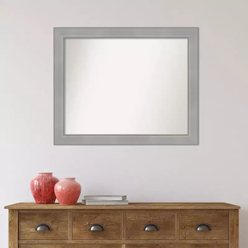 Miroir mural Vista en nickel brossé non biseauté 32" x 26" - Amanti Art : Rectangulaire moderne, Cadre en polystyrène