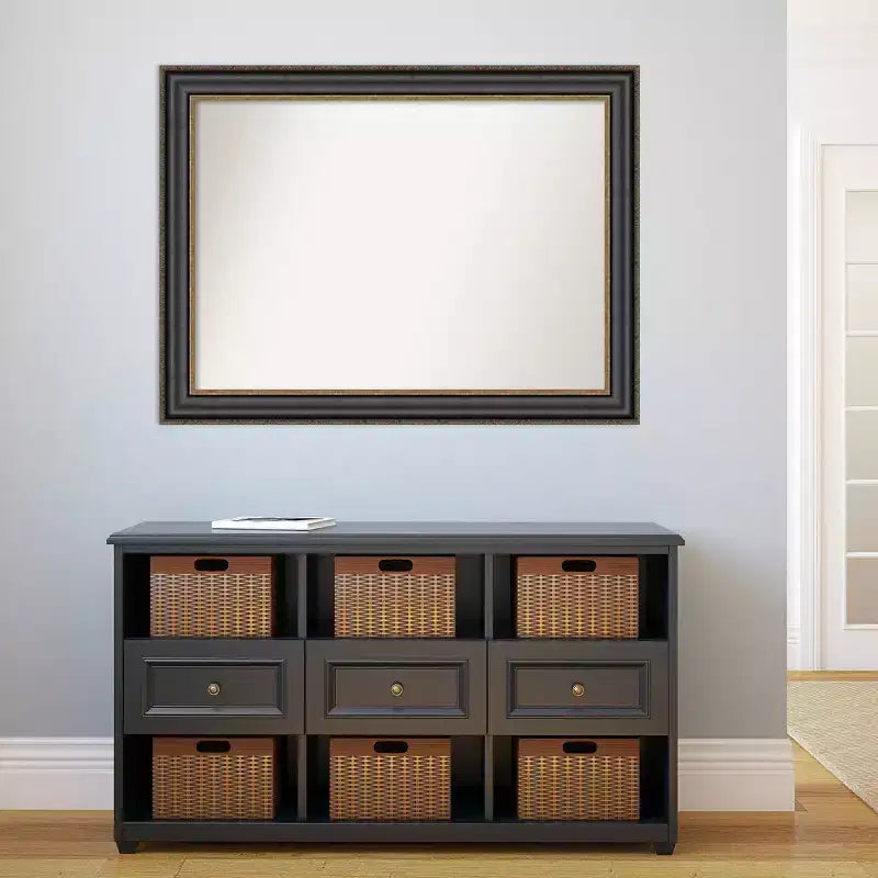 Miroir mural Thomas en bronze noir de 44 x 33 po sans biseau - Amanti Art : Rectangulaire moderne, cadre en polystyrène, quincaillerie de montage incluse