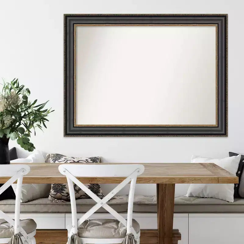 Miroir mural Thomas en bronze noir de 44 x 33 po sans biseau - Amanti Art : Rectangulaire moderne, cadre en polystyrène, quincaillerie de montage incluse