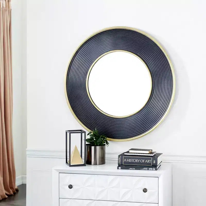 Miroir Mural Métal avec Cadre Cannelé Noir - CosmoLiving by Cosmopolitan