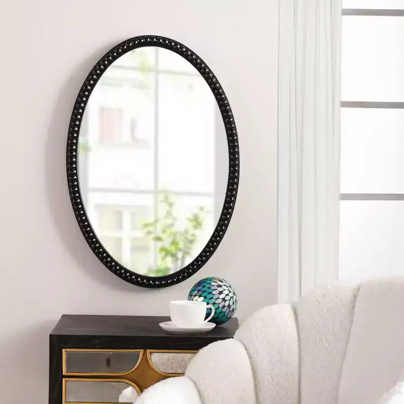 Wood Oval Mirror with Beaded Trim Black - StyleCraft
