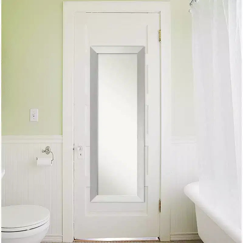 Miroir de porte Amanti Art en bois, argent sterling brossé non biseauté, 18 po x 52 po
