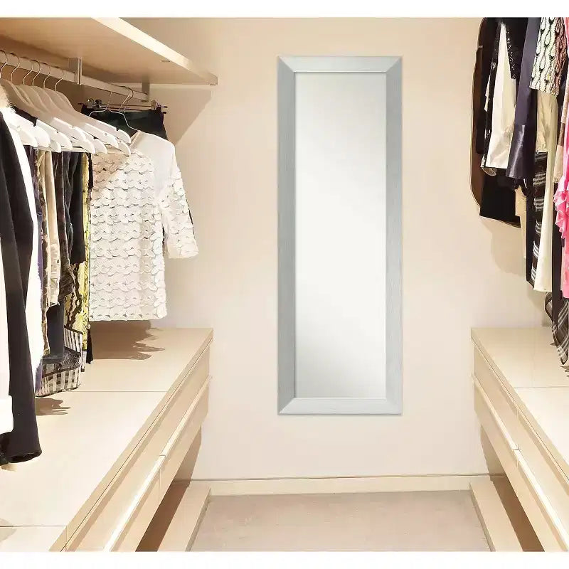 Miroir de porte Amanti Art en bois, argent sterling brossé non biseauté, 18 po x 52 po