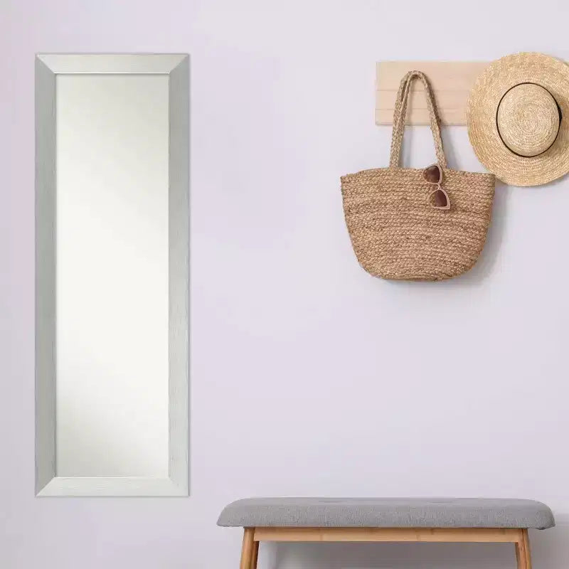 Miroir de porte Amanti Art en bois, argent sterling brossé non biseauté, 18 po x 52 po