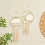 Olivia & May Metal Handmade Dream Love Room Wall Mirror with Fringe Tassels Set of 2 Gold