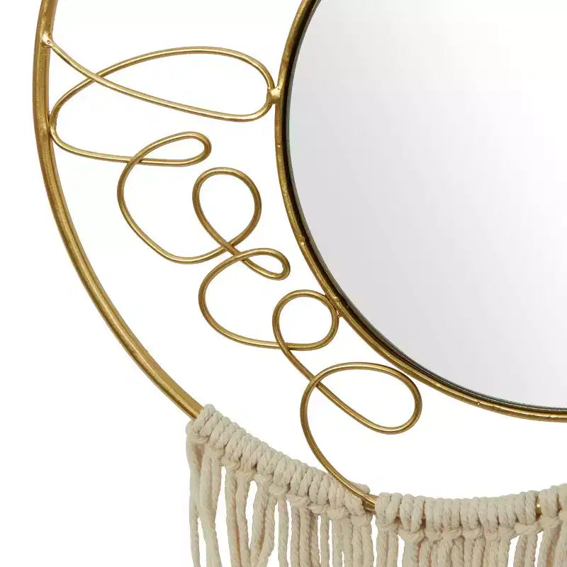 Olivia & May Metal Handmade Dream Love Room Wall Mirror with Fringe Tassels Set of 2 Gold