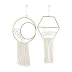 Olivia & May Metal Handmade Dream Love Room Wall Mirror with Fringe Tassels Set of 2 Gold