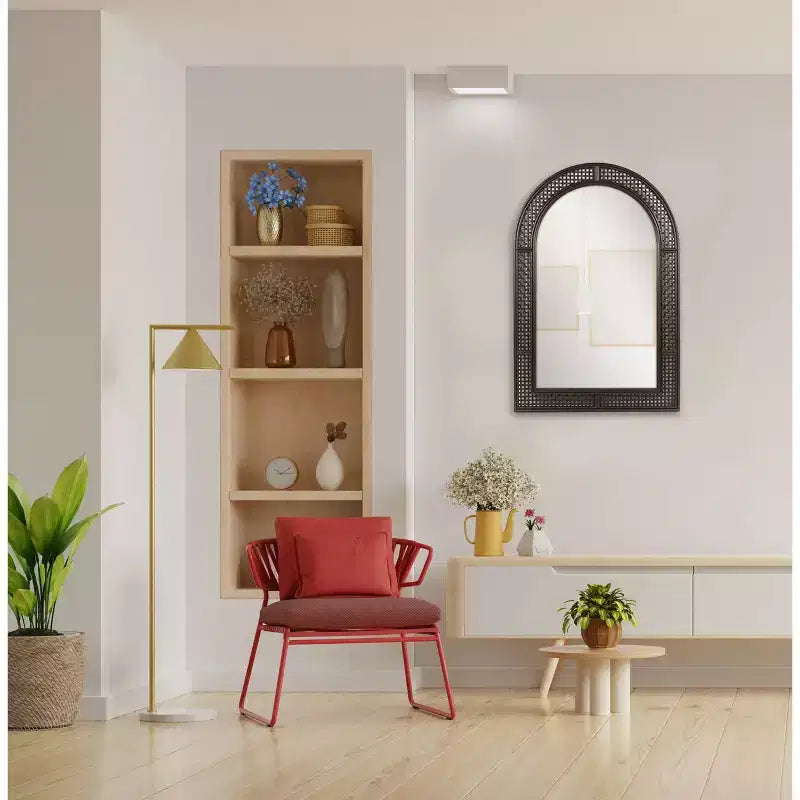 Kiera Grace 24"x36" Rattan Arch Mirror Matte Black: Modern Style, No Assembly, Wall Mounted Decorative Mirror
