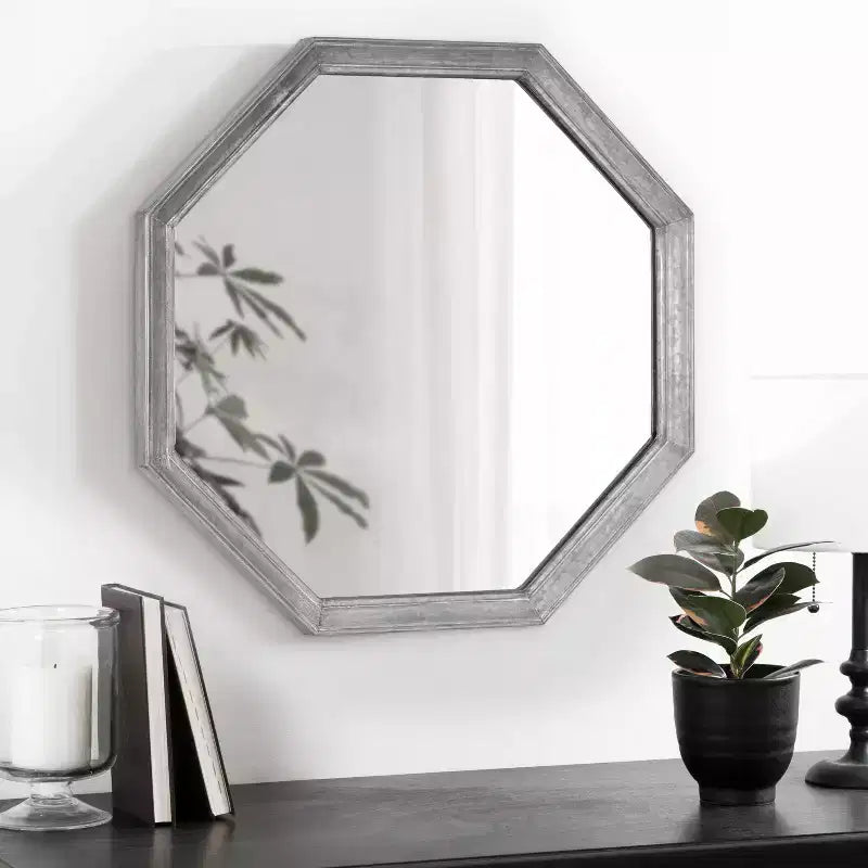 Miroir Ocono octogonal en métal argenté 26 po x 26 po – Kate & Laurel All Things Decor : style champêtre, bord biseauté, fixation murale