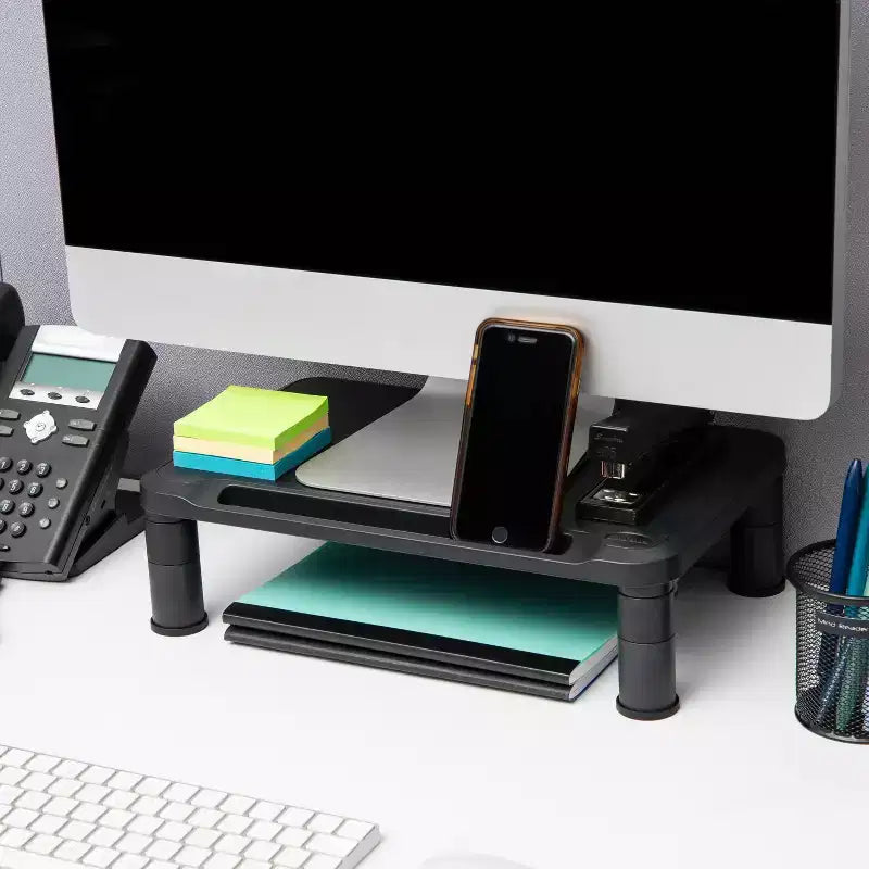 Support d'écran Mind Reader, réglable en hauteur, pour ordinateur portable, moniteur, bureau, lot de 2, noir : Petit support d'écran