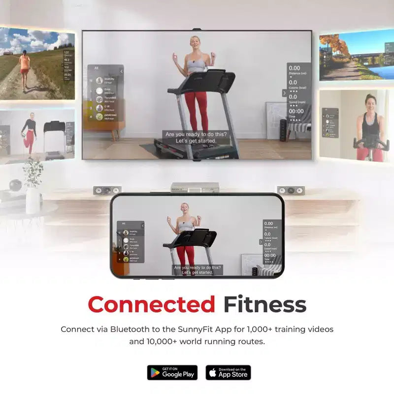 Tapis de course manuel Premium Sunny Health & Fitness avec inclinaison automatique et Bluetooth